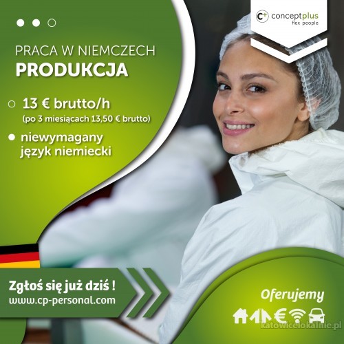 Pracownik produkcji Niemcy - bez znajomości języka 13,5€!