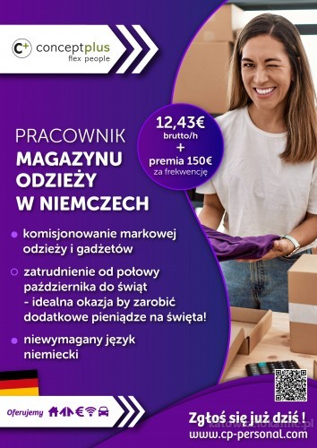 Pracownik magazynu odzieży (k/m) – 12,43 € Niemcy