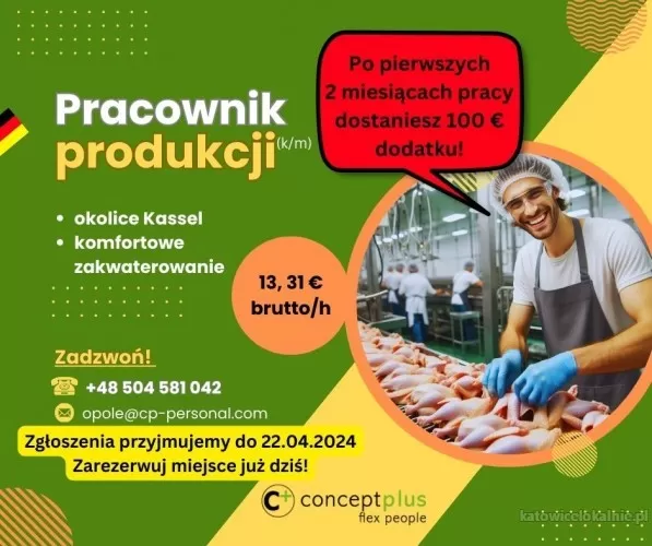 Pracownik produkcji (k/m) - Zgarnij premię 100 €!