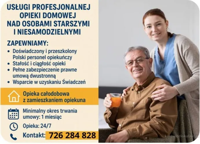 Opiekunka osób starszych Katowice - 24 godziny/dobę. Cały Śląsk