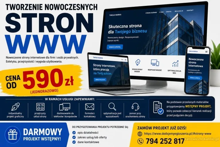Strona WWW od 590 zł + projekt wstępny GRATIS