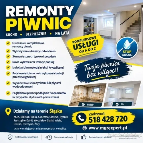 Osuszanie i remonty piwnic - pogłębianie i podbijanie fundamentów